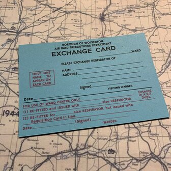 Gas Mask Exchange Card for WW2 British ARP