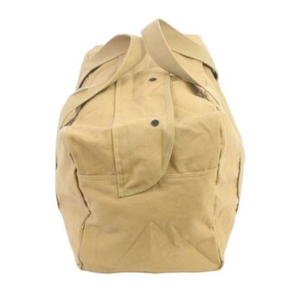 khaki canvas holdall with wrap-around carry straps and &ldquo;broad arrow&rdquo; marking.