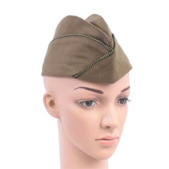 Front view of WW2 US Women&rsquo;s ETO Garrison Cap worn on mannequin