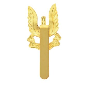 SAS Cap Badge &ndash; Messing reproductie met motto Who Dares Wins WWII