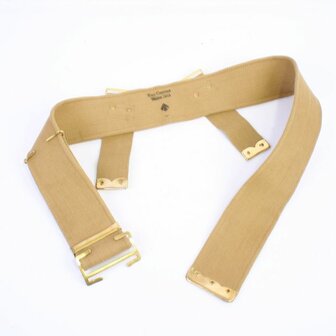 WW1 1908 Webbing Belt Medium 54&quot; &ndash; front view with brass fittings (Kay Canvas)