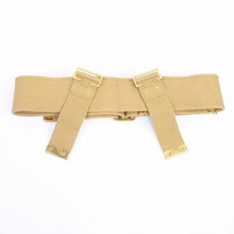 WW1 1908 Webbing Belt Medium 54&quot; &ndash; front view with brass fittings (Kay Canvas)