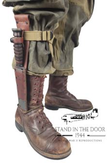 M36 Modified Leg Strap attached to US WW2 leg with M3 Trench Knife &ndash; reproduction