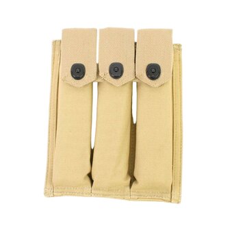 Thompson 30-round magazine pouch in khaki canvas with three pocketsThompson 30-round magazine pouch in khaki canvas with three 