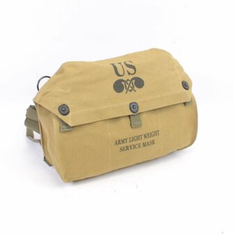 M6 gas mask bag US Army WW2 OD3 Tan with &ldquo;Army Light Weight Service Mask&rdquo; marking