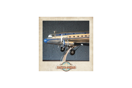 Dakota DC-3 decorative model in KLM Flying Dutchman livery on stand Flyng Dutch men