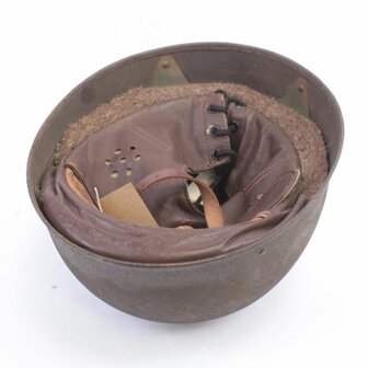 Interior of original 1944 British Dispatch Rider Helmet with leather liner and ear sections