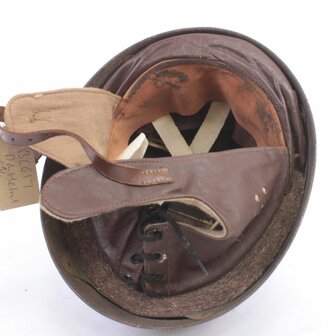 Interior of original 1944 British Dispatch Rider Helmet with leather liner and ear sections