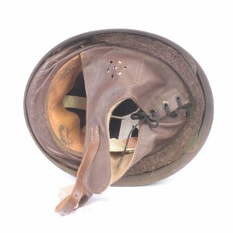 Interior of original 1944 British Dispatch Rider Helmet with leather liner and ear sections