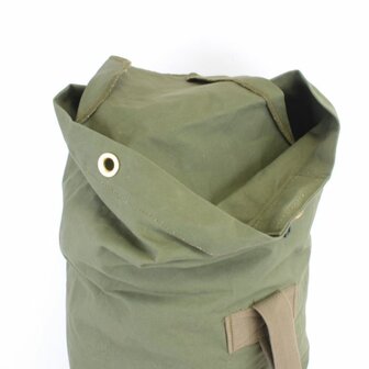 WW2 US Army green canvas kit bag with metal eyelets and shoulder strap