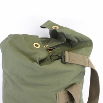 WW2 US Army green canvas kit bag with metal eyelets and shoulder strap