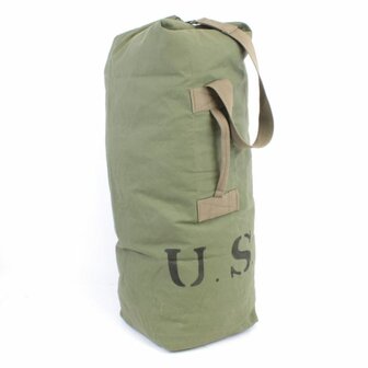 WW2 US Army green canvas kit bag with metal eyelets and shoulder strap