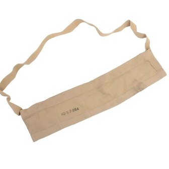 Stack of original British Army tan cotton bandoliers with date stamps and ammunition