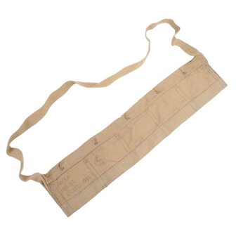 Stack of original British Army tan cotton bandoliers with date stamps and ammunition