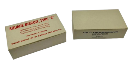 US WW2 Type C Square Biscuit Box reproduction with red printing on the lid