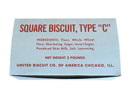 US WW2 Type C Square Biscuit Box reproduction with red printing on the lid