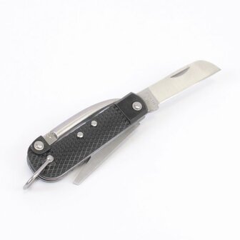 British Army Clasp Knife Jack Knife with black checkered grips and unfolded tools