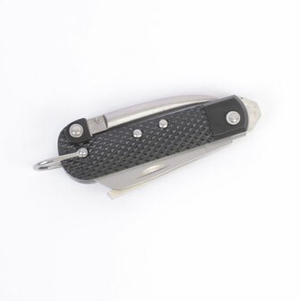 British Army Clasp Knife Jack Knife with black checkered grips and unfolded tools