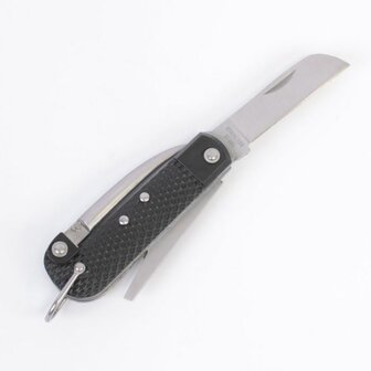 British Army Clasp Knife Jack Knife with black checkered grips and unfolded tools