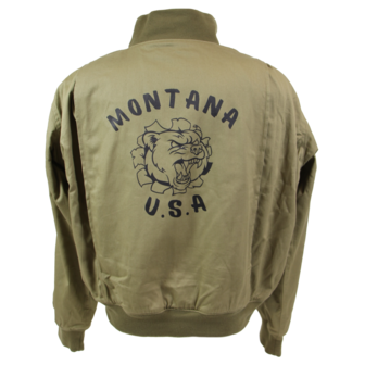 Tanker jacket with Montana U.S.A. back artwork and black panther illustration in WWII style