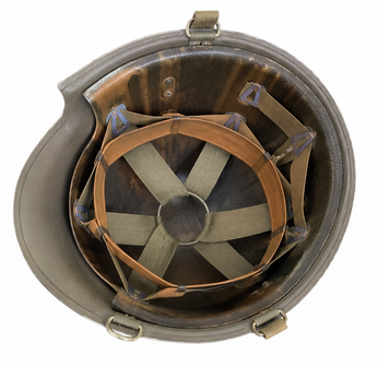 Interior view of the WWII US T14 Photographer Helmet with liner and suspension 1
