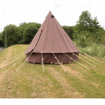 British MKV Bell Tent made from heavy brown cotton canvas fully erected