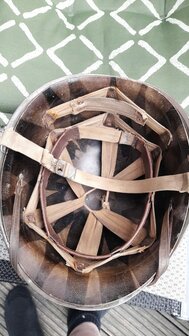 Interior of original M1 McCord helmet with CAPAC liner and original suspension