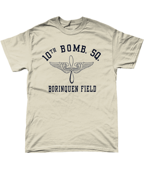 Natural WWII Borinquen Field T-shirt with dark blue 10th Bombardment Squadron print