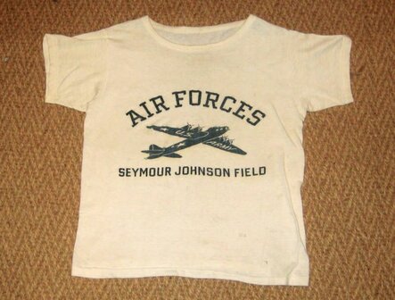 Original WWII Seymour Johnson Field Air Forces T-shirt with four-engine bomber