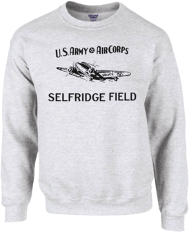 WWII U.S. Army Air Corps Selfridge Field sweatshirt in Ash Grey with black aircraft print