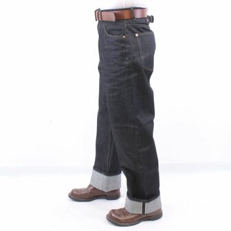 WWII US Navy 1940s Denim Deck Jeans reproduction in dark blue denim side left
