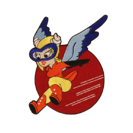 WASP Fifinella cloth chest patch with red background and winged mascot