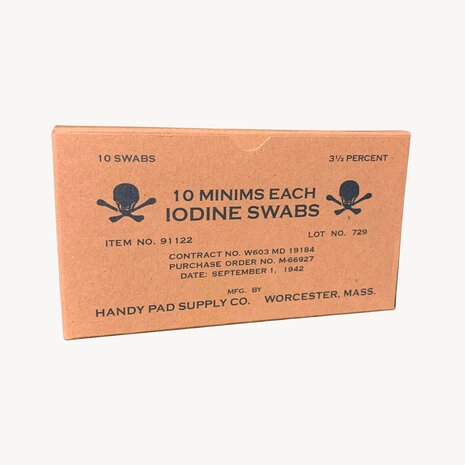 WW2 Iodine Swabs Box for US WW2 Medical Kit