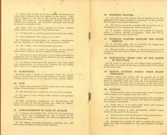 WW1 Trench booklet regulations 4th division