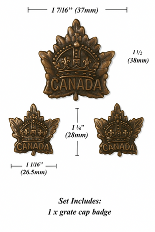 Canadian WWI General Service Cap and Collar Badge Set – Maple Leaf Design – WW1 Reproduction