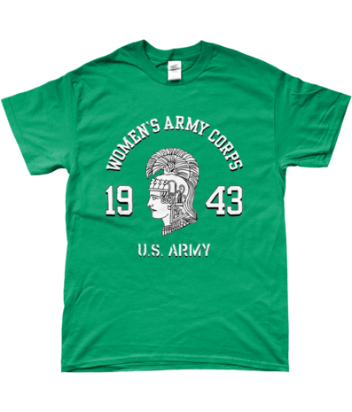 WAC 1943 T-shirt Irish Green – white WAC emblem print