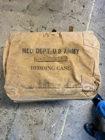 Original US Army Medical Department Bedding Case – front with red cross and markings