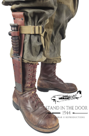 M36 Modified Leg Strap attached to US WW2 leg with M3 Trench Knife &ndash; reproduction