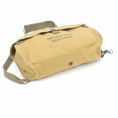 M6 gas mask bag US Army WW2 OD3 Tan with &ldquo;Army Light Weight Service Mask&rdquo; marking