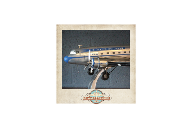 Dakota DC-3 decorative model in KLM Flying Dutchman livery on stand Flyng Dutch men