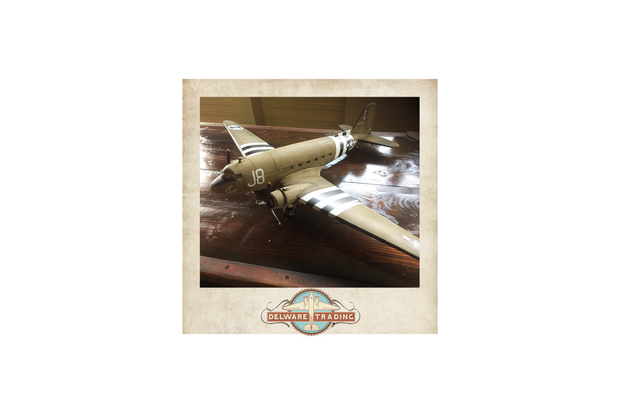 Dakota DC-3 decorative model in KLM Flying Dutchman livery on stand SKY Train C47