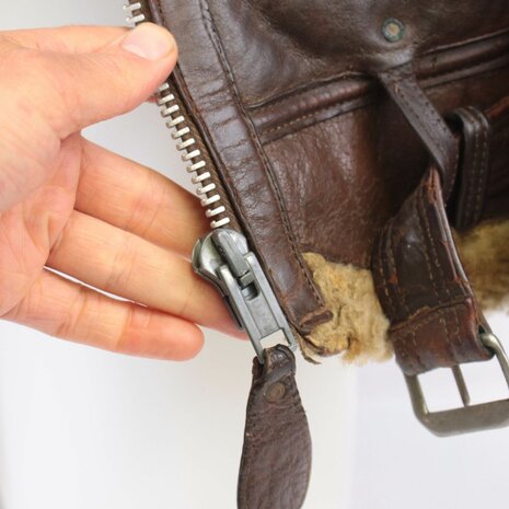 Detail of original Air Ministry cuff zipper RAF Irvin Jacket