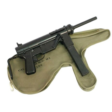 US M3 Grease Gun canvas transport cover with CAL .45 SUB M.G. M3 stencil