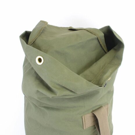 WW2 US Army green canvas kit bag with metal eyelets and shoulder strap