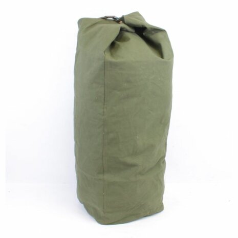 WW2 US Army green canvas kit bag with metal eyelets and shoulder strap