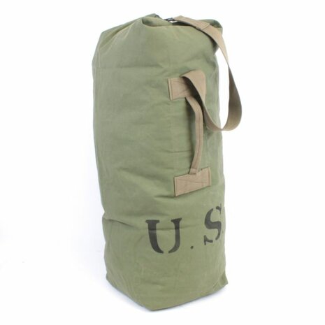 WW2 US Army green canvas kit bag with metal eyelets and shoulder strap