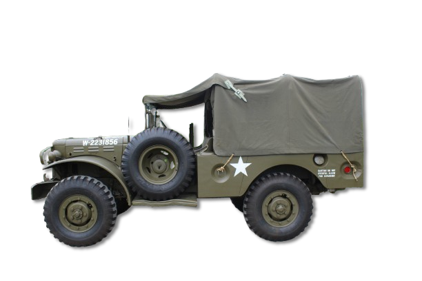 Dodge WC51 WC52 canvas top cap above windshield on WW2 Dodge truck