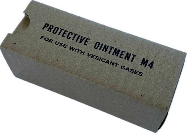Protective Ointment box shown in breast pocket of white protective parka