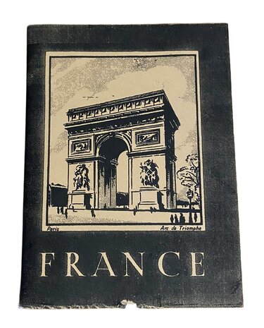 Front cover of WW2 France Pocket Guide reproduction with Arc de Triomphe and France text