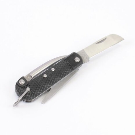 British Army Clasp Knife Jack Knife with black checkered grips and unfolded tools